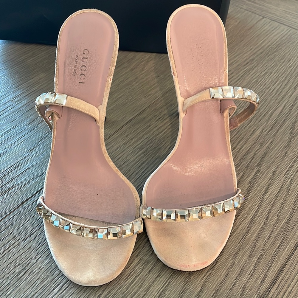 Gucci Rhinestone Nude Beige Sandal Heel